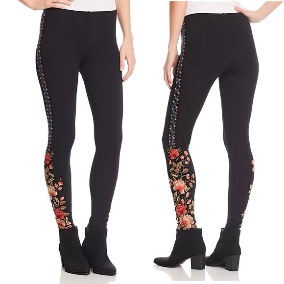 Johnny Was Los Angeles Libbie Embroidered Leggings Petite XL Black - Picture 1 of 8